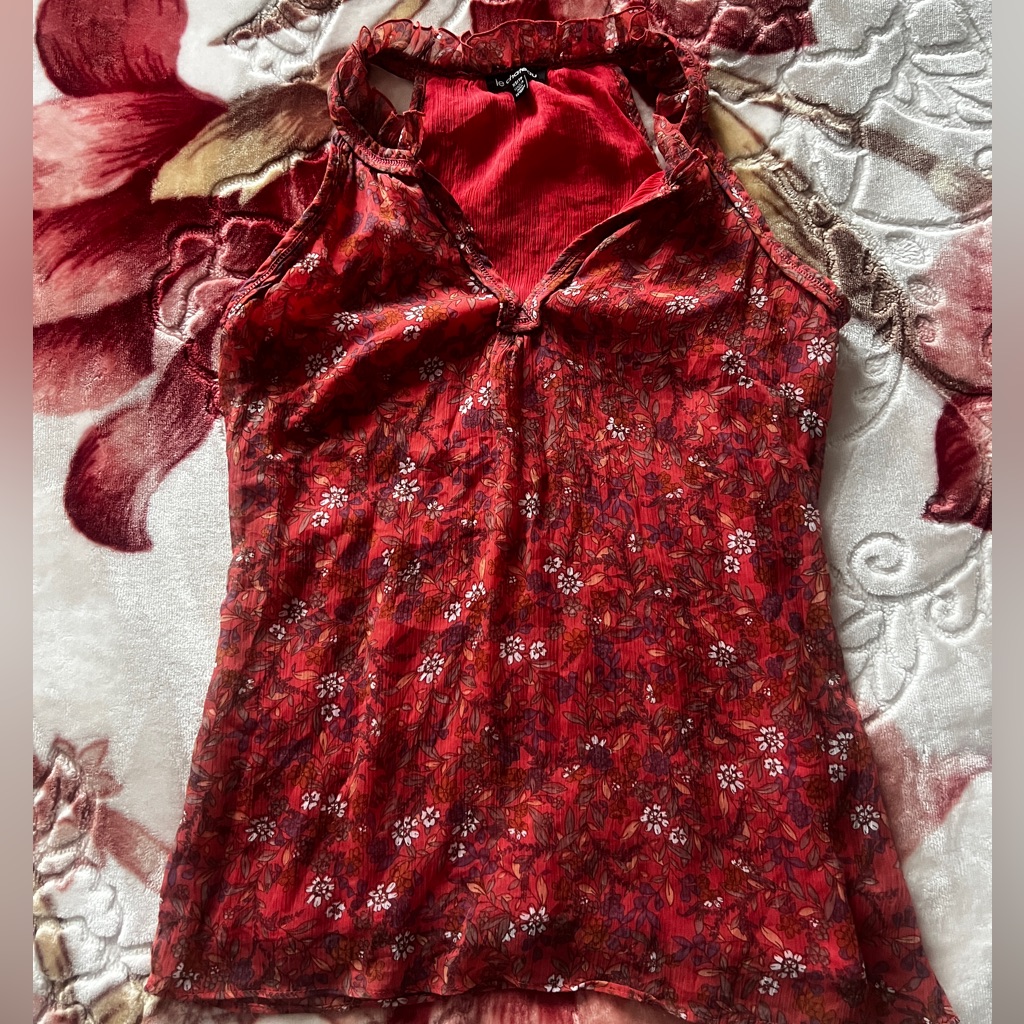 Le Chateau Red Floral Halter Blouse